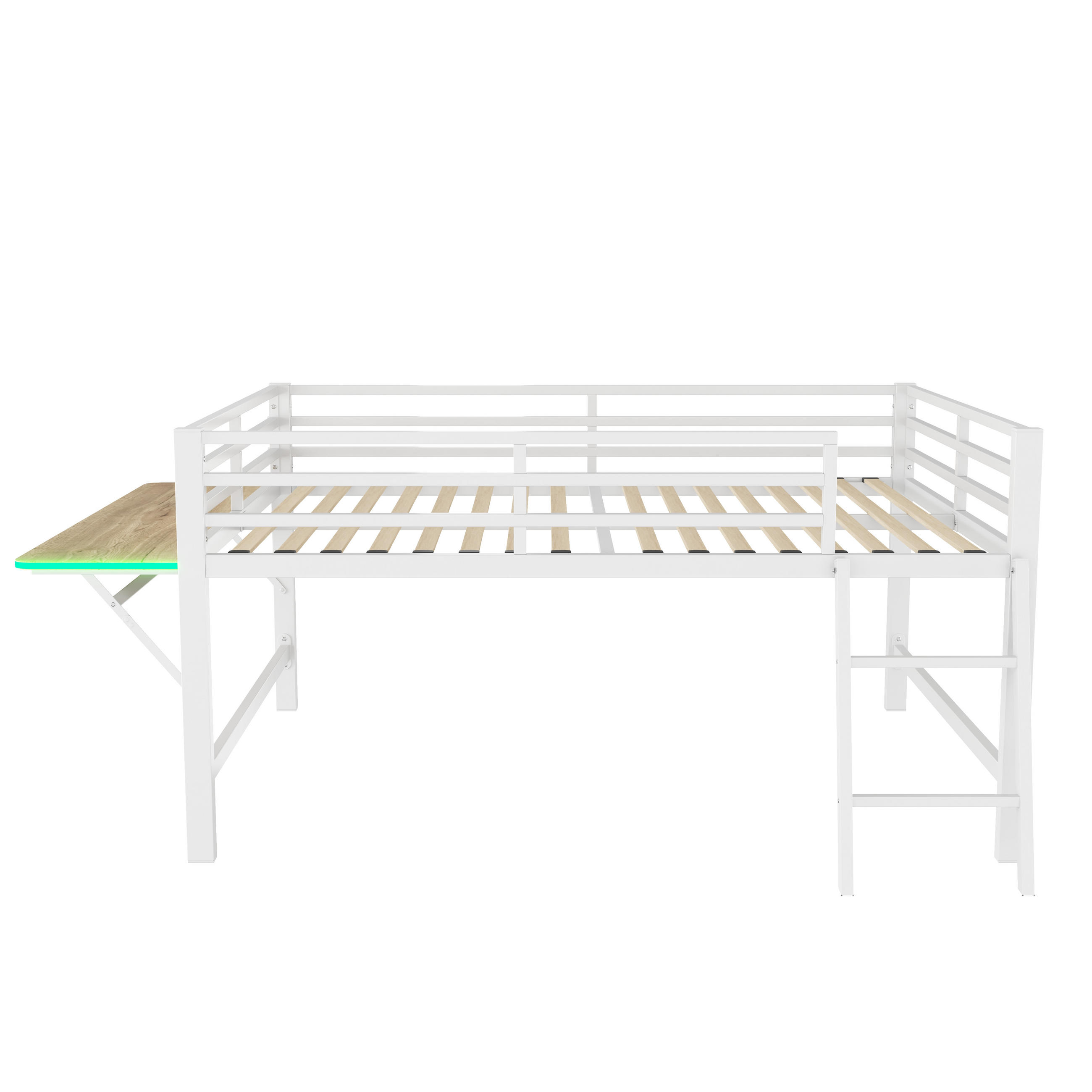 METALLBETT 140/200 cm Weiß mit Schreibtisch und Ferngesteuertes LED-Lichtband - Weiß, Metall (140/200cm) - Oxeza