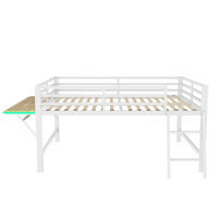 METALLBETT 140/200 cm Weiß mit Schreibtisch und Ferngesteuertes LED-Lichtband - Weiß, Metall (140/200cm) - Oxeza