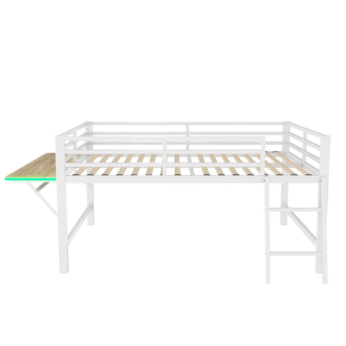 HOCHBETT 140/200 cm Metallbett mit Schreibtisch und LED-Beleuchtung weiß - Weiß, Metall (140/200cm) - OKWISH