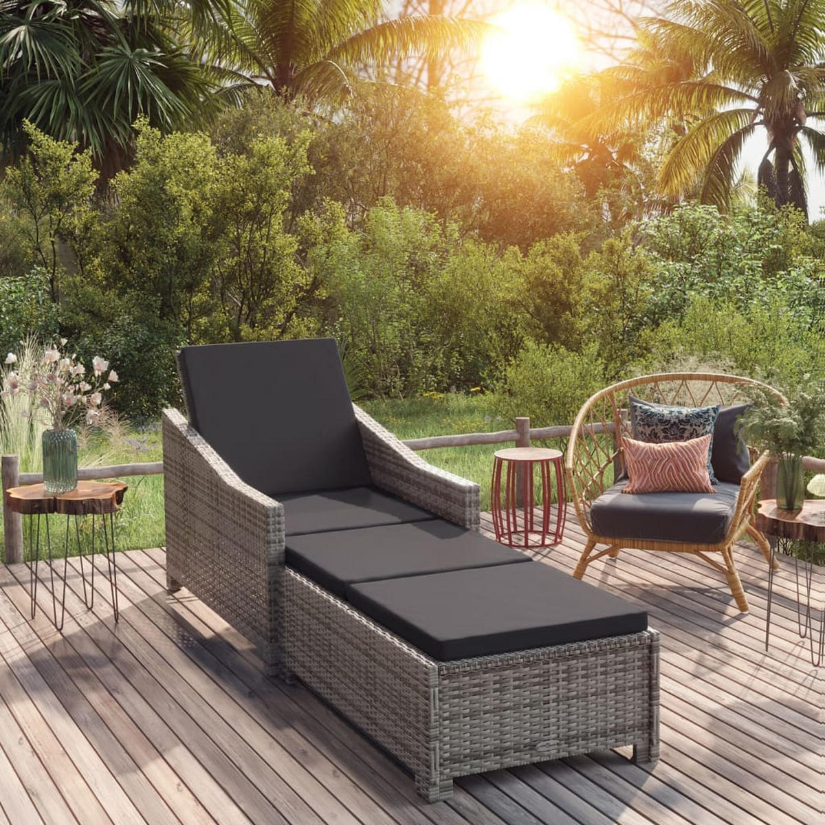SONNENLIEGE mit Dunkelgrauer Auflage Poly Rattan Grau - Grau, Kunststoff (68/63/201cm) - furnicato