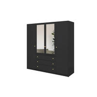 DREHTÜRENSCHRANK GALIO 196/200/57,5 cm 4-türig mit Spiegel Schwarz - Schwarz, Holzwerkstoff (196/200/57.5cm) - MASSENO