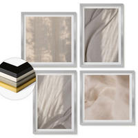 WANDBILDER 4er Set - 50x50 cm & 40x60 cm Silberner Rahmen - Nahaufnahme von natürlichen Boho-Stoffen - Silberfarben, Kunststoff (50/50cm) - ArtPrintCave