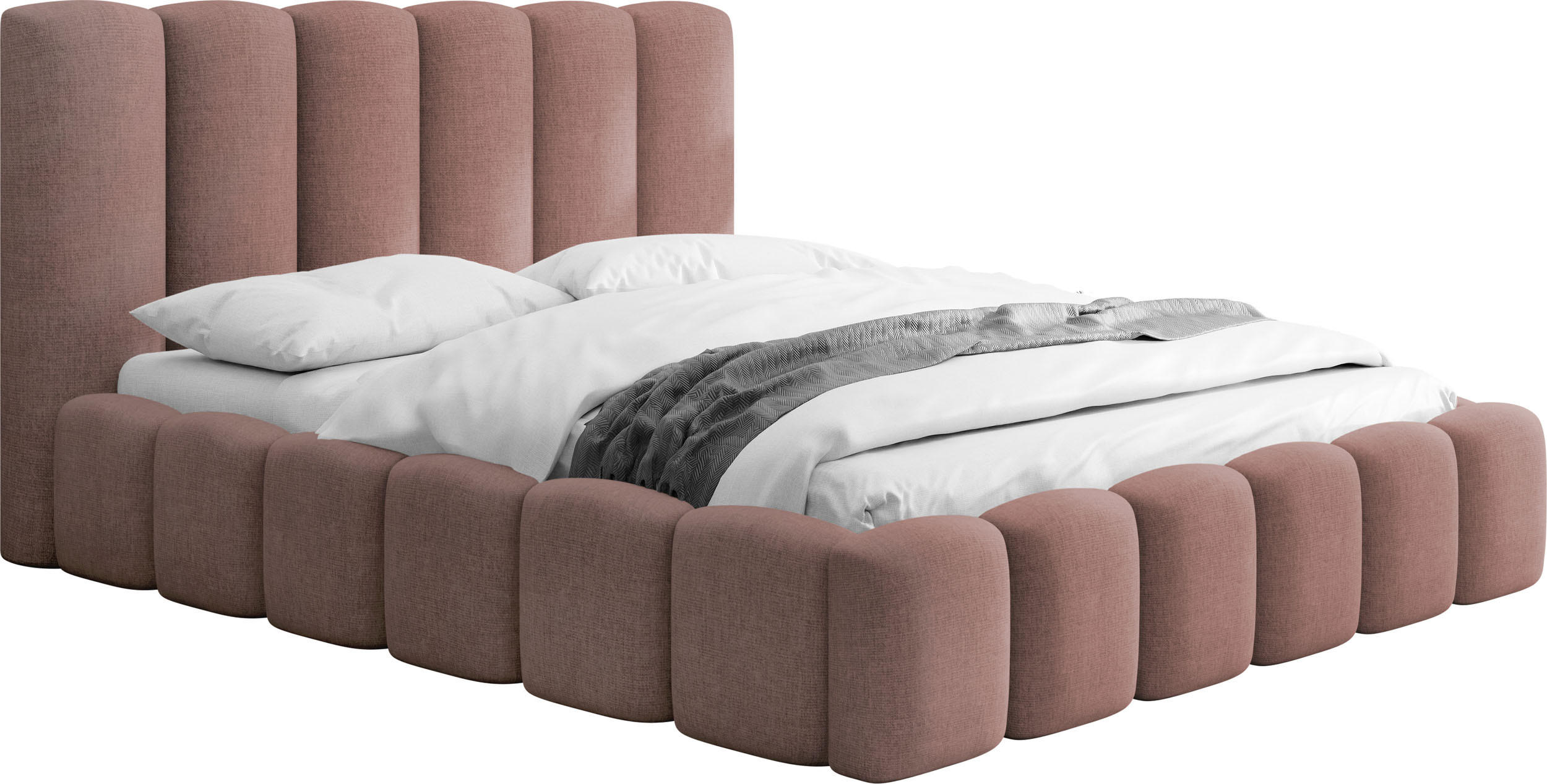 POLSTERBETT Serenity mit Bettkasten & Lattenrost in Altrosa Chenille 160 x 200 cm - Birkefarben/Schwarz, Holzwerkstoff/Kunststoff (160/200cm) - WFL GROUP