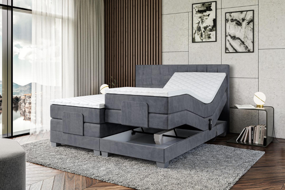 BOXSPRINGBETT elektrisch verstellbar mit 2 Matratzen H4/Taschenfederung OSTO EL 200 x 200 Dunkelgrau - Dunkelgrau, Holzwerkstoff (207/200cm) - ALTDECOR