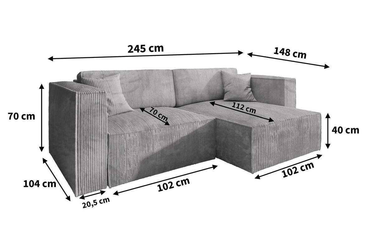 ECKSOFA NERIO P Creme Kordstoff mit Schlaffunktion - Creme, Holz (245/148cm) - MASSENO