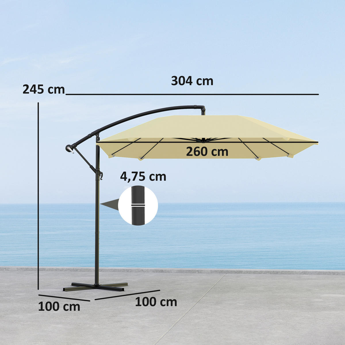 AMPELSCHIRM Alu Ø 260 cm - Beige, Metall (260/304cm) - Outsunny