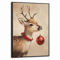 LEINWAND Bilder mit Rahmen - Weihnachten - Hirsch - Geweih - Weihnachtskugel - Rentier - 70x100 - Hellbraun, Textil (70/100cm) - MuchoWow