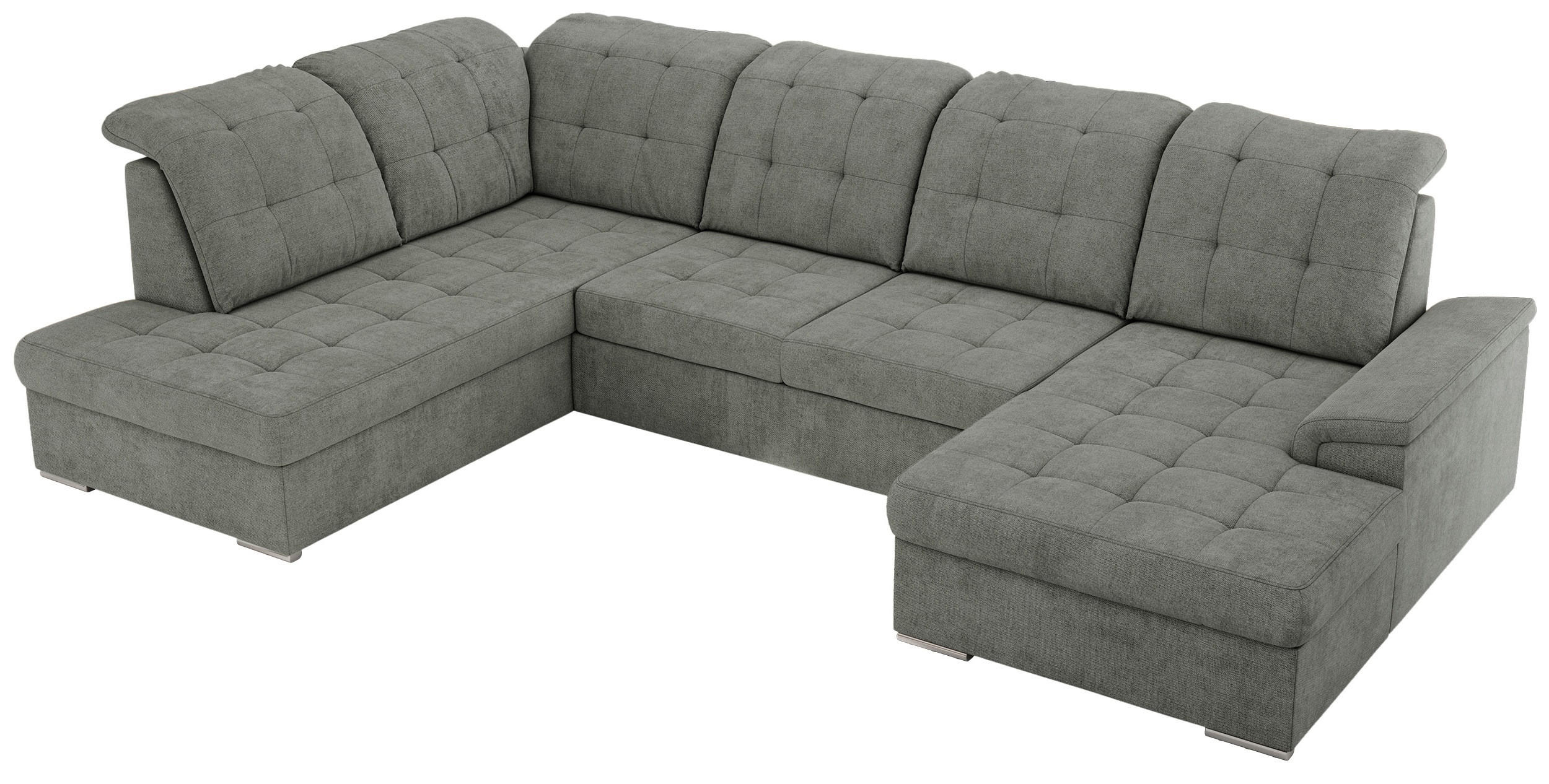 WOHNLANDSCHAFT MADRITO U - Grau Struktur - Links - Silberfarben/Grau, Textil/Metall (204/89/323cm) - MKS
