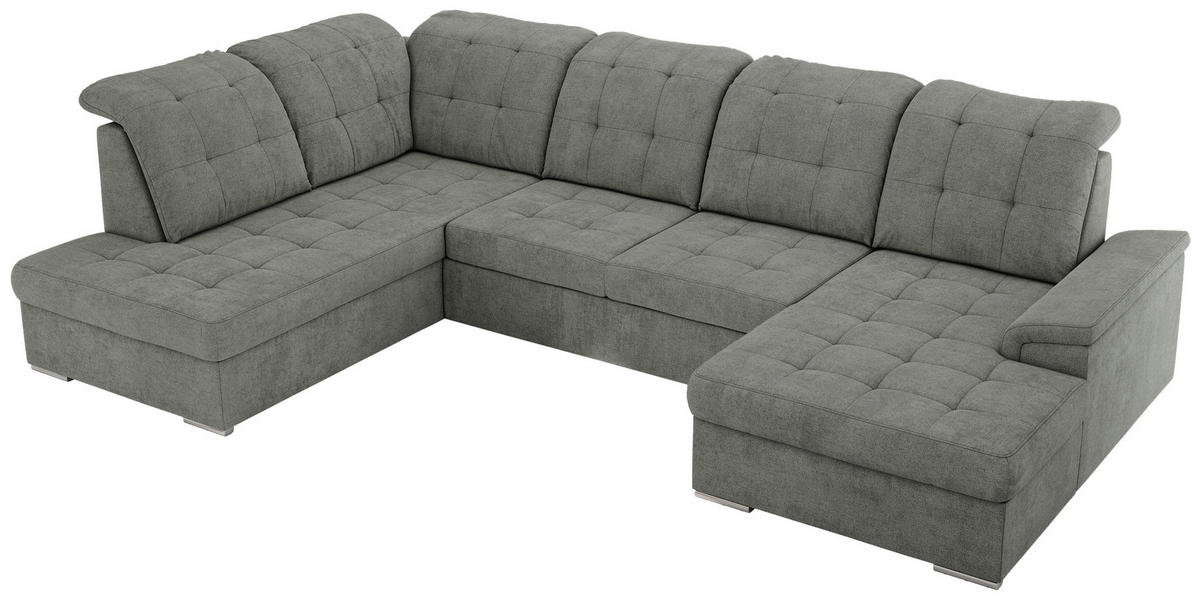 WOHNLANDSCHAFT MADRITO U - Grau Struktur - Links - Silberfarben/Grau, Textil/Metall (204/89/323cm) - MKS