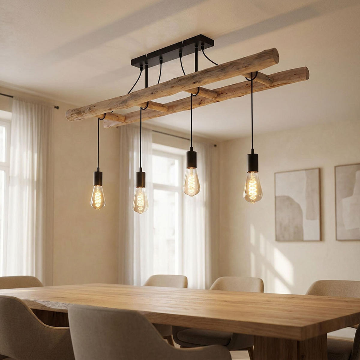 HÄNGELEUCHTE IRMGARD natur Schwarz - Schwarz, Holz (115/30/80cm) - Globo Lighting