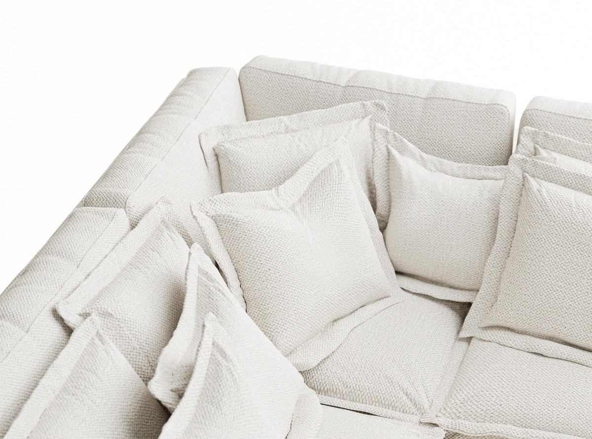 ECKSOFA Amalfi Creme Chenille-Stoff - Creme/Schwarz, Holz/Holzwerkstoff (238/222cm) - Maison de Reve
