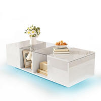 COUCHTISCH 120/50/38.5 cm weiß aus Glas und MDF mit LED-Beleuchtung - Weiß, Holzwerkstoff (120/50/38.5cm) - OKMYHOME