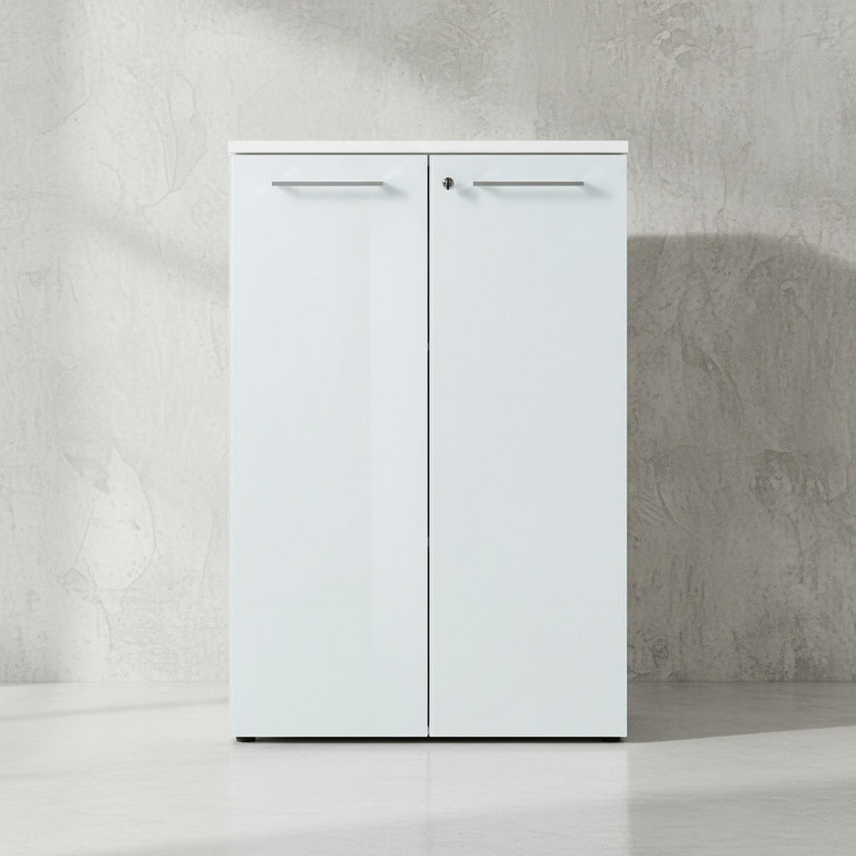 AKTENSCHRANK "Muenchen" Glasfront Soft-Close Abschließbar, Weiß 80x37x120cm - Weiß, Holzwerkstoff/Metall (80/120/37cm) - KADIMA DESIGN