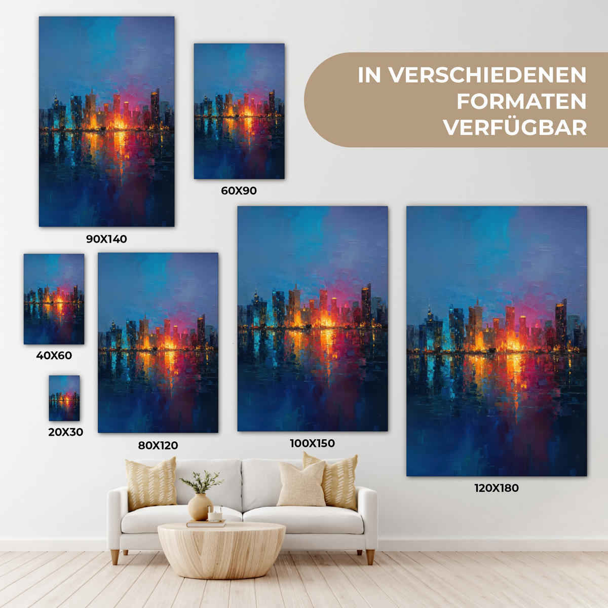 LEINWANDBILD Skyline - Pinselstriche - Dunkelblau - Leuchtend Deko Wohnzimmer 20x30 cm - Blau, Textil (20/30cm) - MuchoWow