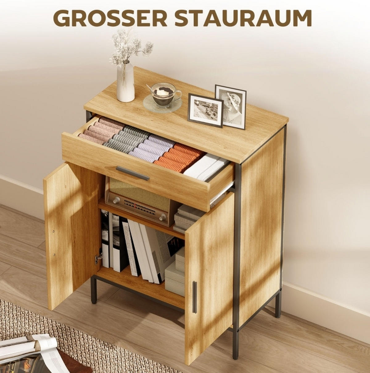 MIDISCHRANK 60/30/80 cm aus Holzwerkstoff und Stahl mit Sanftschluss-Türen Eichefarben - Eichefarben, Holzwerkstoff (30/80/60cm) - Modenvie