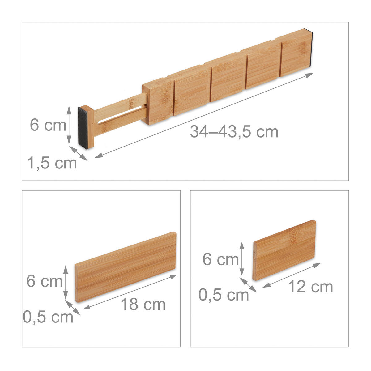 LÅDINDELARE Natur 13-delars-set bambu justerbar 34 cm - Ljusbrun, Trä (43.5/6/1.5cm) - Relaxdays