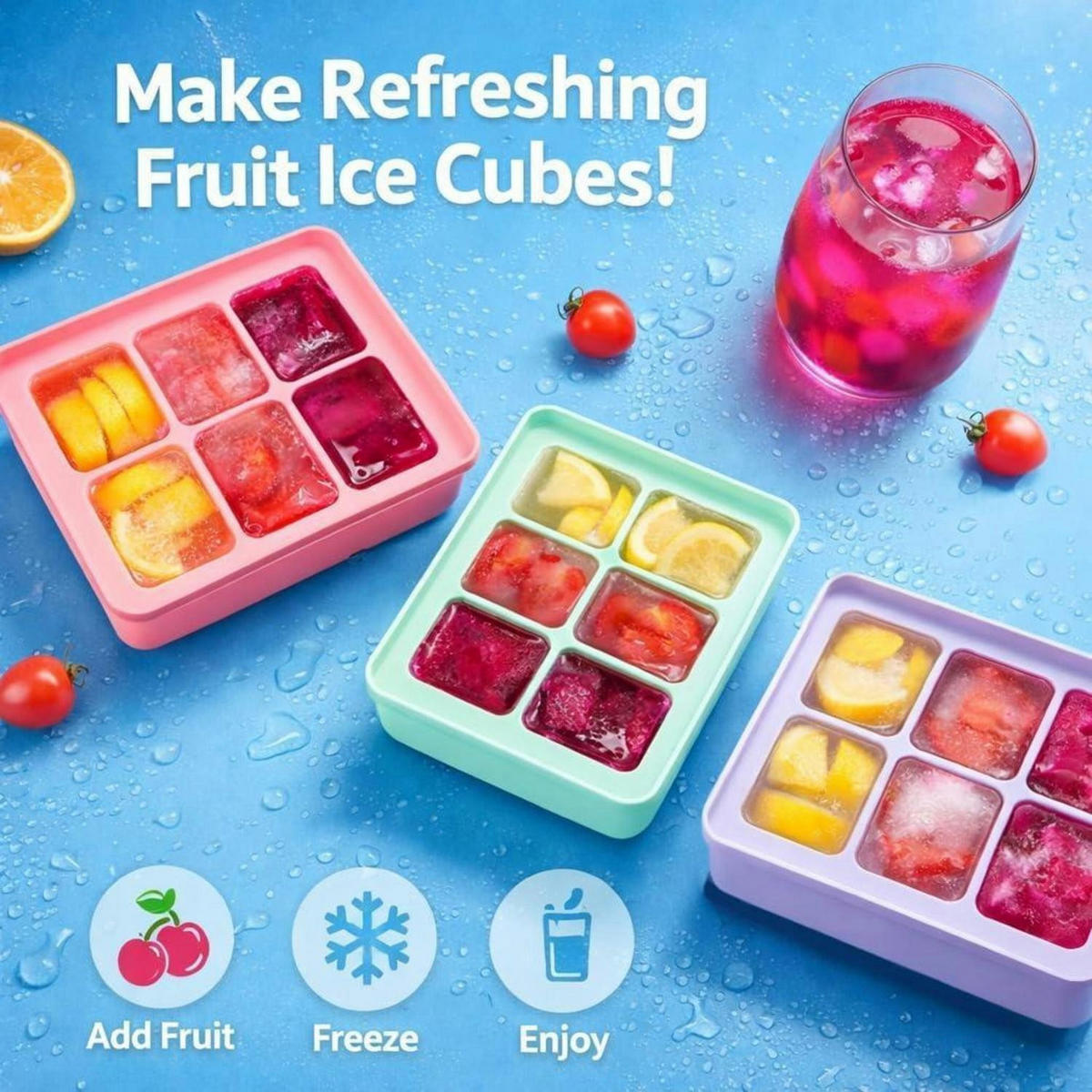 EISWÜRFELFORM 3er Set mit Deckel - Multicolor, Kunststoff (4.5/15.5/12.5cm)