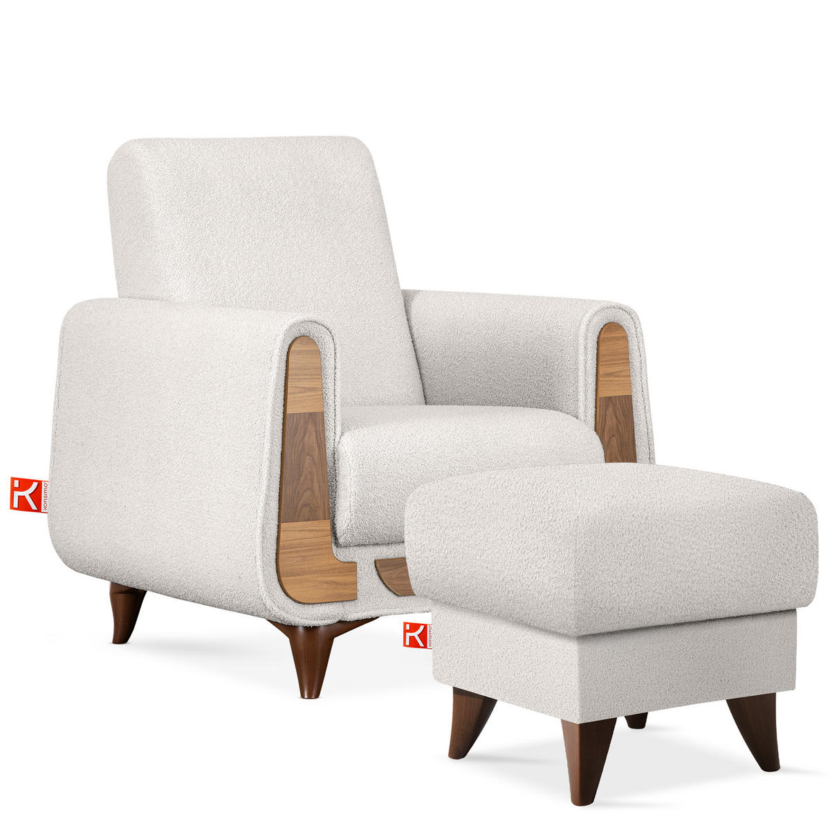 HOCKER GUSTAVO Fußstütze, Bouclé, Weiß - Weiß, Holz/Holzwerkstoff (53/49/53cm) - KONSIMO®
