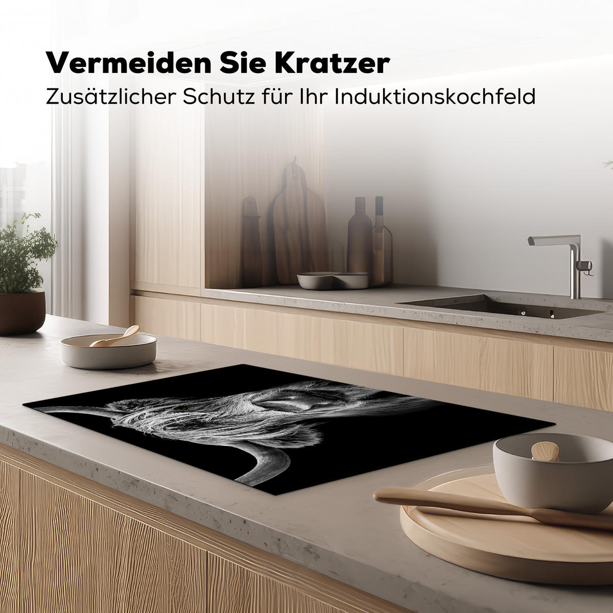 HERDABDECKPLATTE Schottischer Highlander - Hörner - Schwarz - Weiß - Kuh - Wild - Tiere Induktionsschutz 81.6x52.7 cm - Schwarz, Kunststoff (81.6/52.7/0.2cm) - MuchoWow