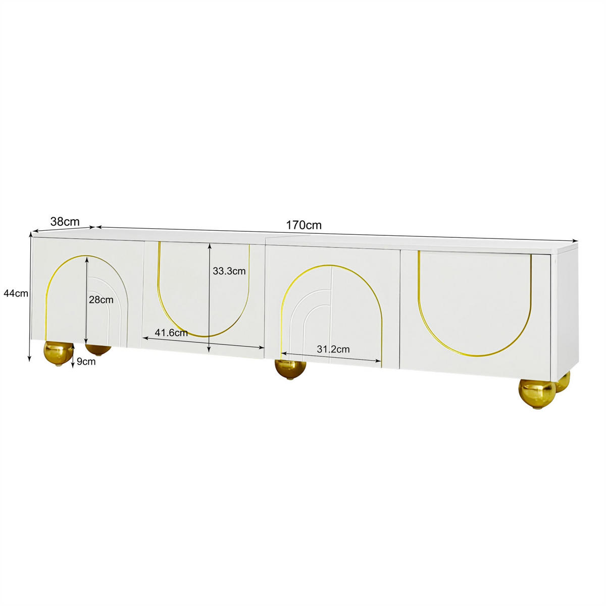 TV Lowboard Strukturfront, Schubladen, offene Fächer, Weiß - Weiß, Holz (170/44/38cm)