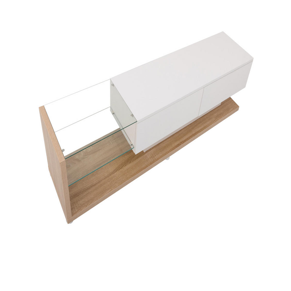 TV-SCHRANK Lowboard Hochglanzweiß & Holzfarbe LED-Beleuchtung Landhaus - Weiß, Holz (46/17/133cm) - FLIEKS