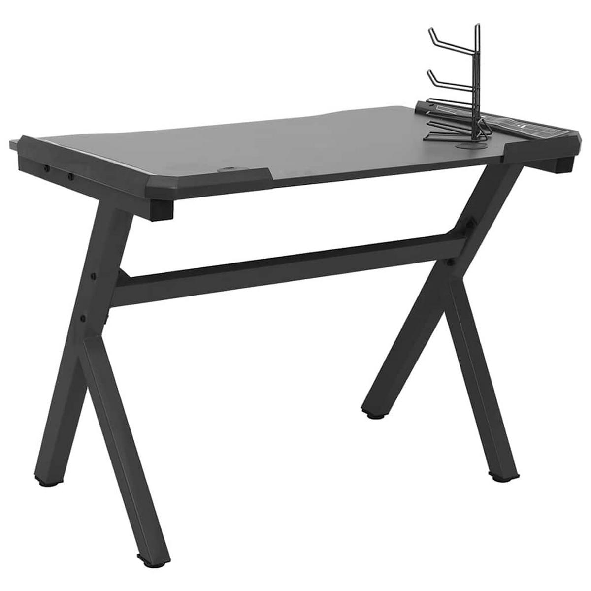 GAMINGTISCH mit Led, Y-Gestell 90/60/75 cm aus Holzwerkstoff, Eisen Schwarz - Schwarz, Holz (60/90/75cm) - vidaXL