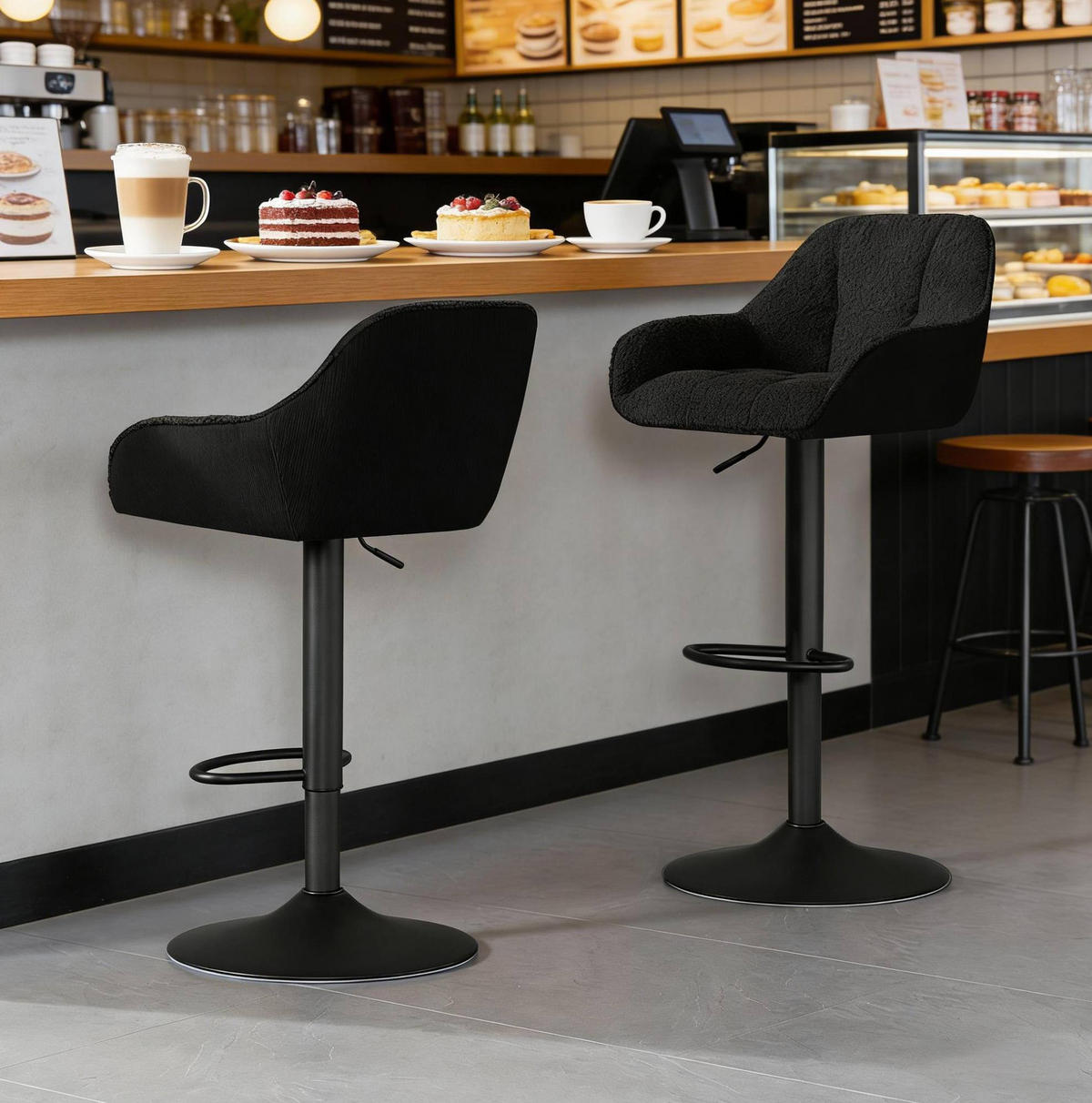 BARHOCKER 2er-Set, höhenverstellbar und 360° drehbar, Schwarz - Schwarz, Metall (52/109/50cm) - MIVRAY