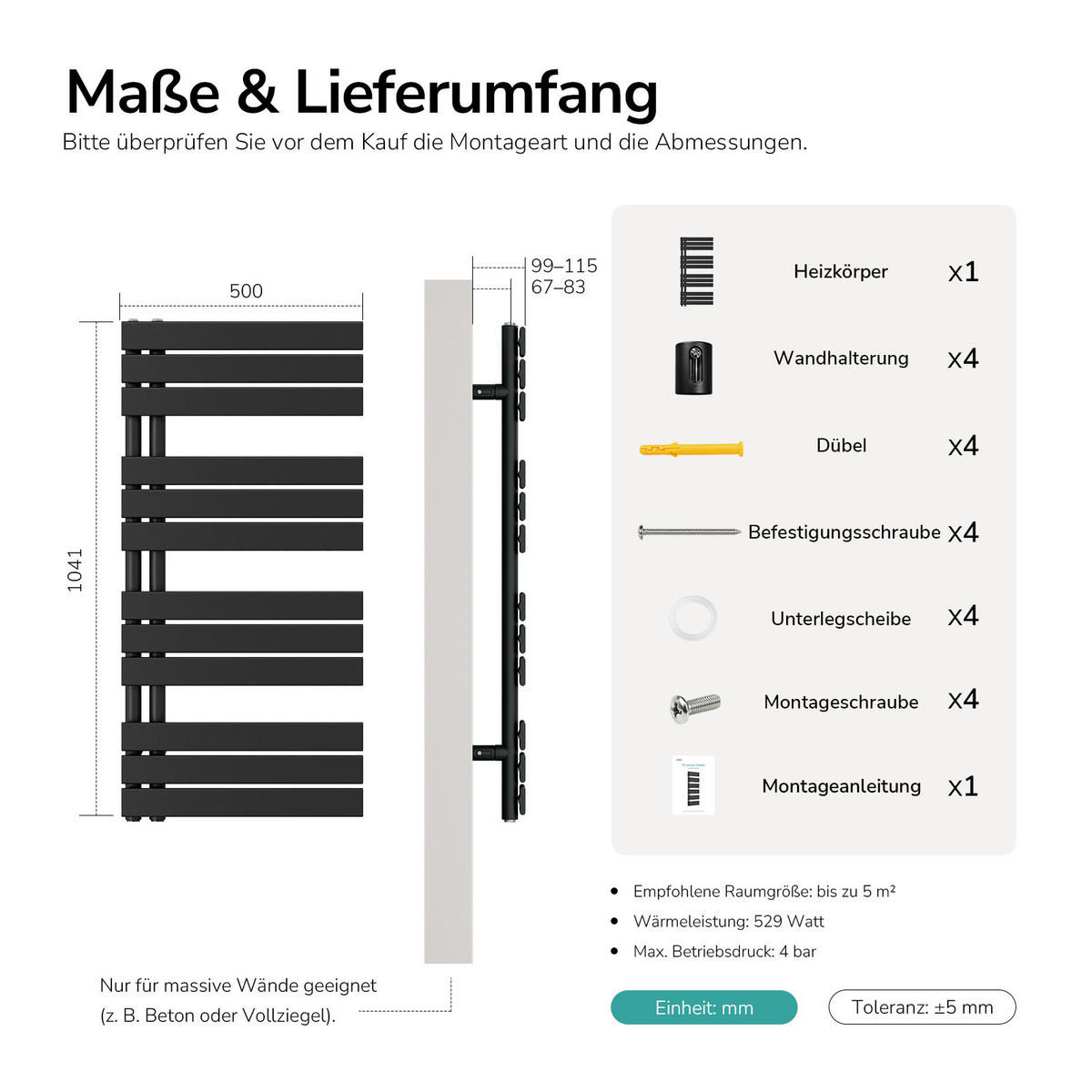 HEIZKÖRPER wasserführend Schwarz 104,1/50/5,9 cm - Schwarz, Metall (50/104.1/5.9cm) - EMKE