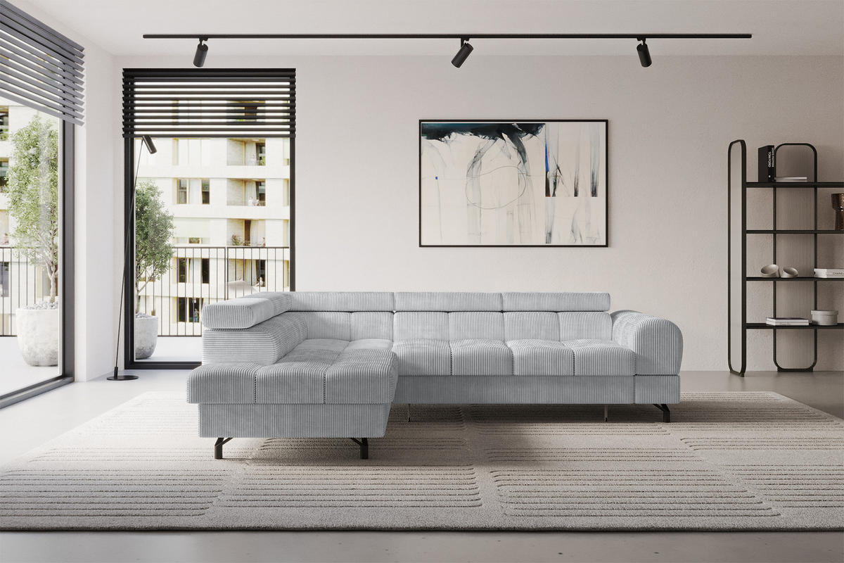 ECKSOFA mit Schlaffunktion Ottomane Links LUMA-L 272x203x70 Grau Cord - Anthrazit/Schwarz, Holzwerkstoff/Kunststoff (272/203cm) - ALTDECOR