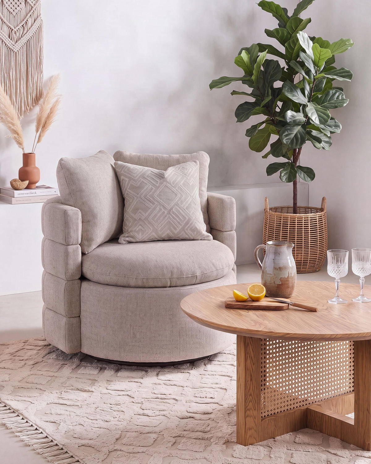 DREHSESSEL mit Stauraum Stoff Beige Randers - Beige, Textil (79/62/72cm) - Beliani