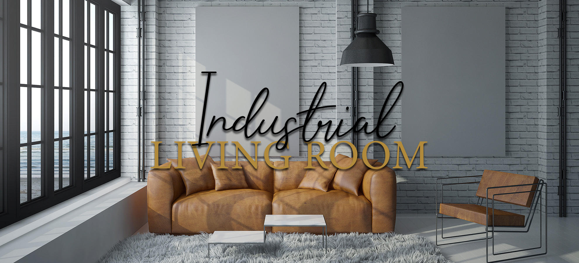 Industrial Style Wohnzimmer braunes Sofa