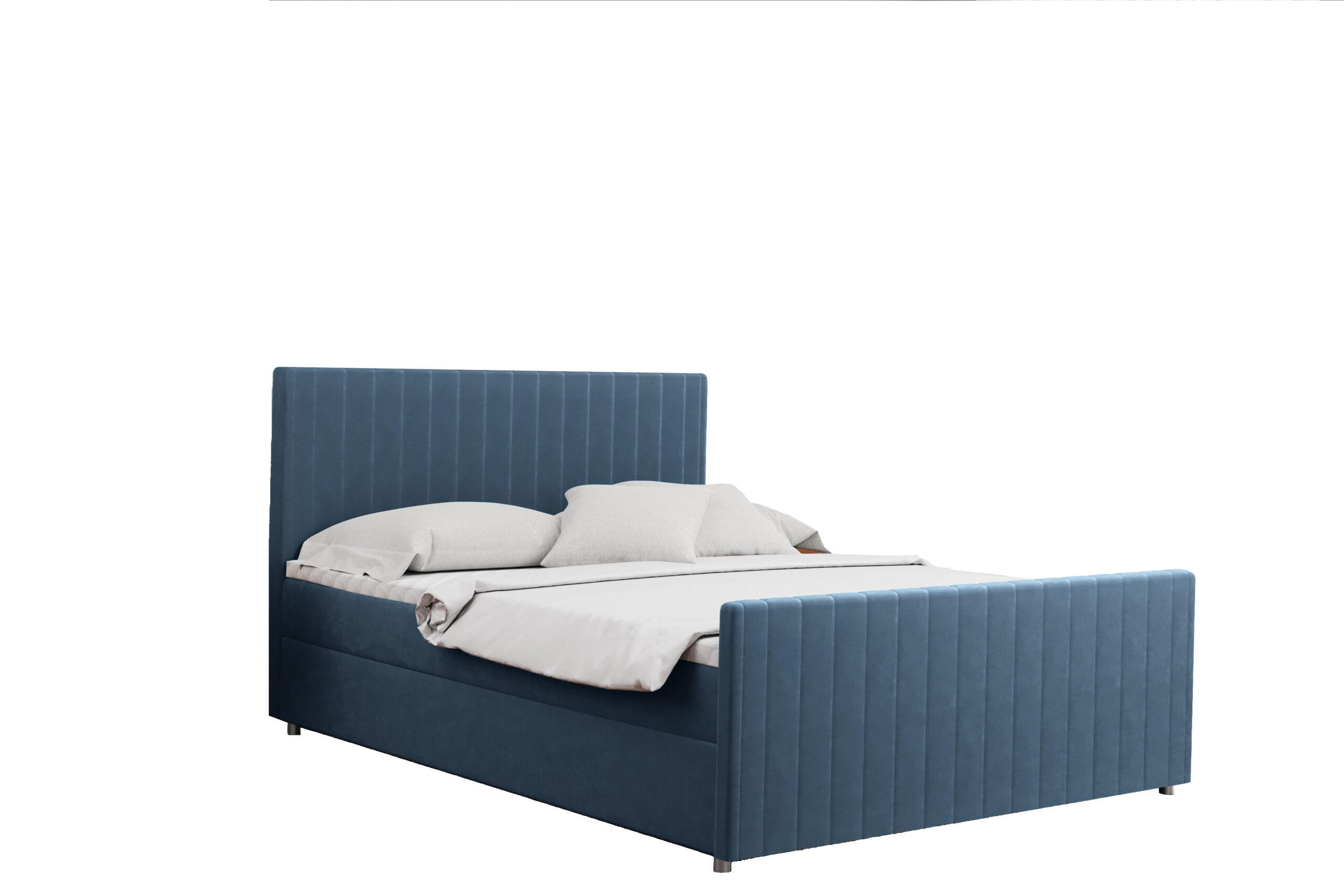 BOXBETT mit Bettkasten Matratze Topper LATINO stoff Velvet 140x200 cm Blau H2-Pocket - Blau, Holz/Holzwerkstoff (140/200cm) - Kaiser Möbel