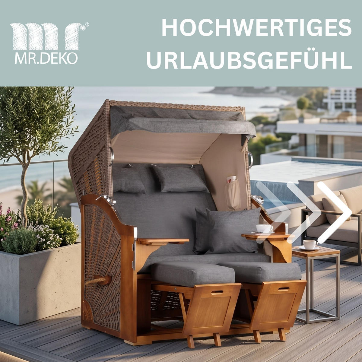 STRANDKORB Schleswig Pinie 2-Sitzer - Braun/Grau, Metall (120/160/80cm) - Mr. Deko