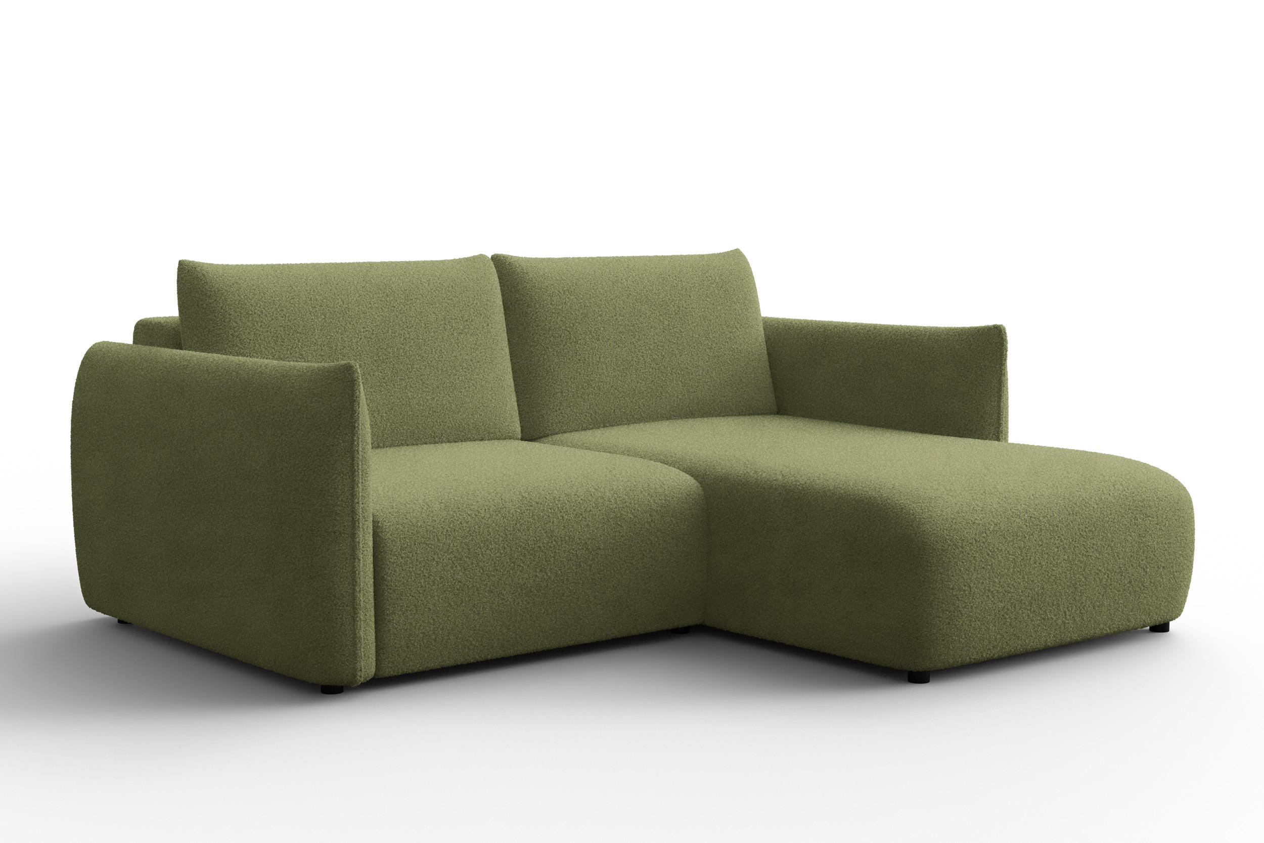 ECKSOFA TAUER 3-Sitzer RECHTS, Bouclé-Stoff grün - Schwarz/Grün, Holz/Textil (206/173cm) - Courtois Laville