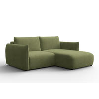 ECKSOFA TAUER 3-Sitzer RECHTS, Bouclé-Stoff grün - Schwarz/Grün, Holz/Textil (206/173cm) - Courtois Laville