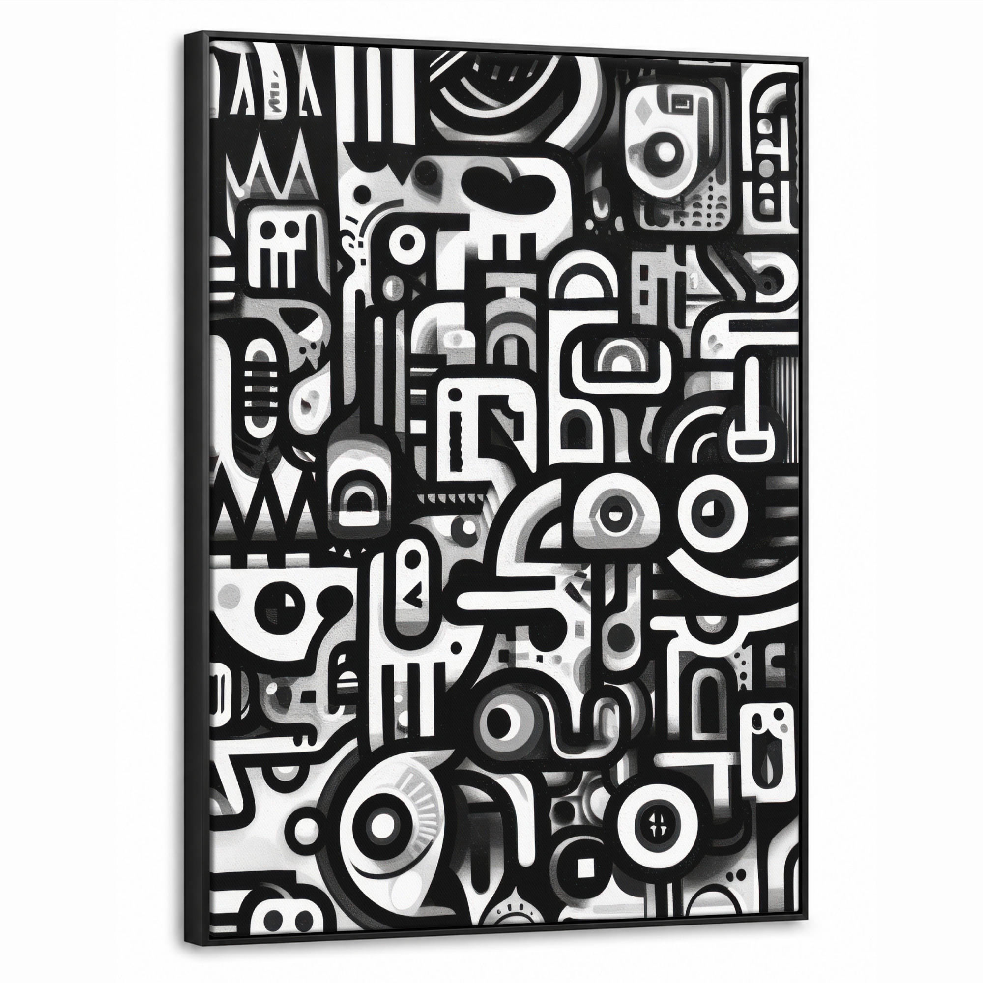LEINWAND Bilder mit Rahmen - Symbole - Abstrakt - Grafik - Schwarz - 70x100 - Schwarz, Textil (70/100cm) - MuchoWow