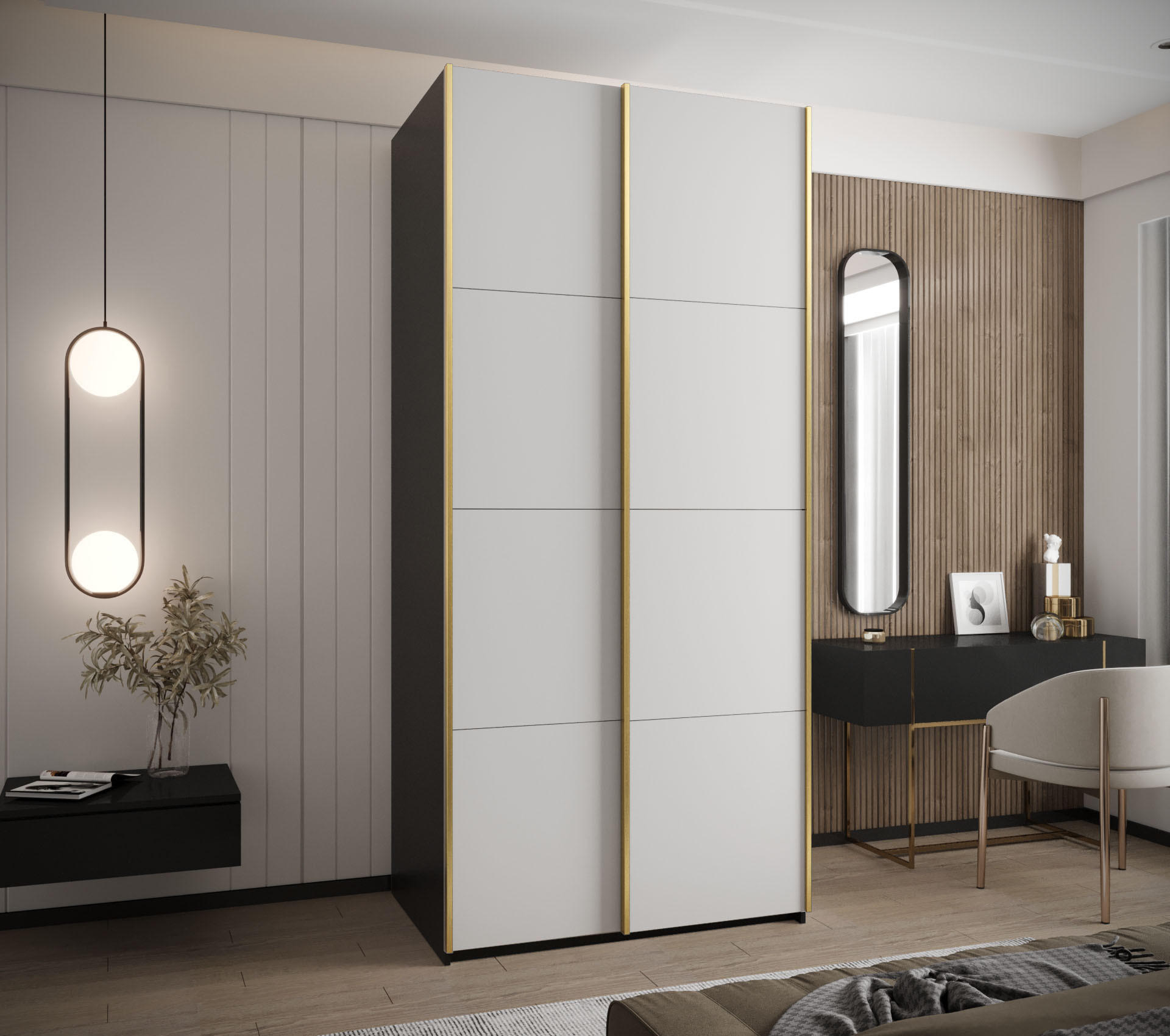 SCHWEBETÜRENSCHRANK 245,5/100/64 2-türig - Goldfarben/Schwarz, Holz/Metall (100/245/64cm) - Abiks Möbel