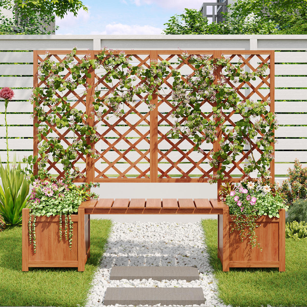 PFLANZKÜBEL Holz Braun mit Spalier Rankhilfe Garten Terrasse - Braun, Holz (42/145/169cm) - FLIEKS