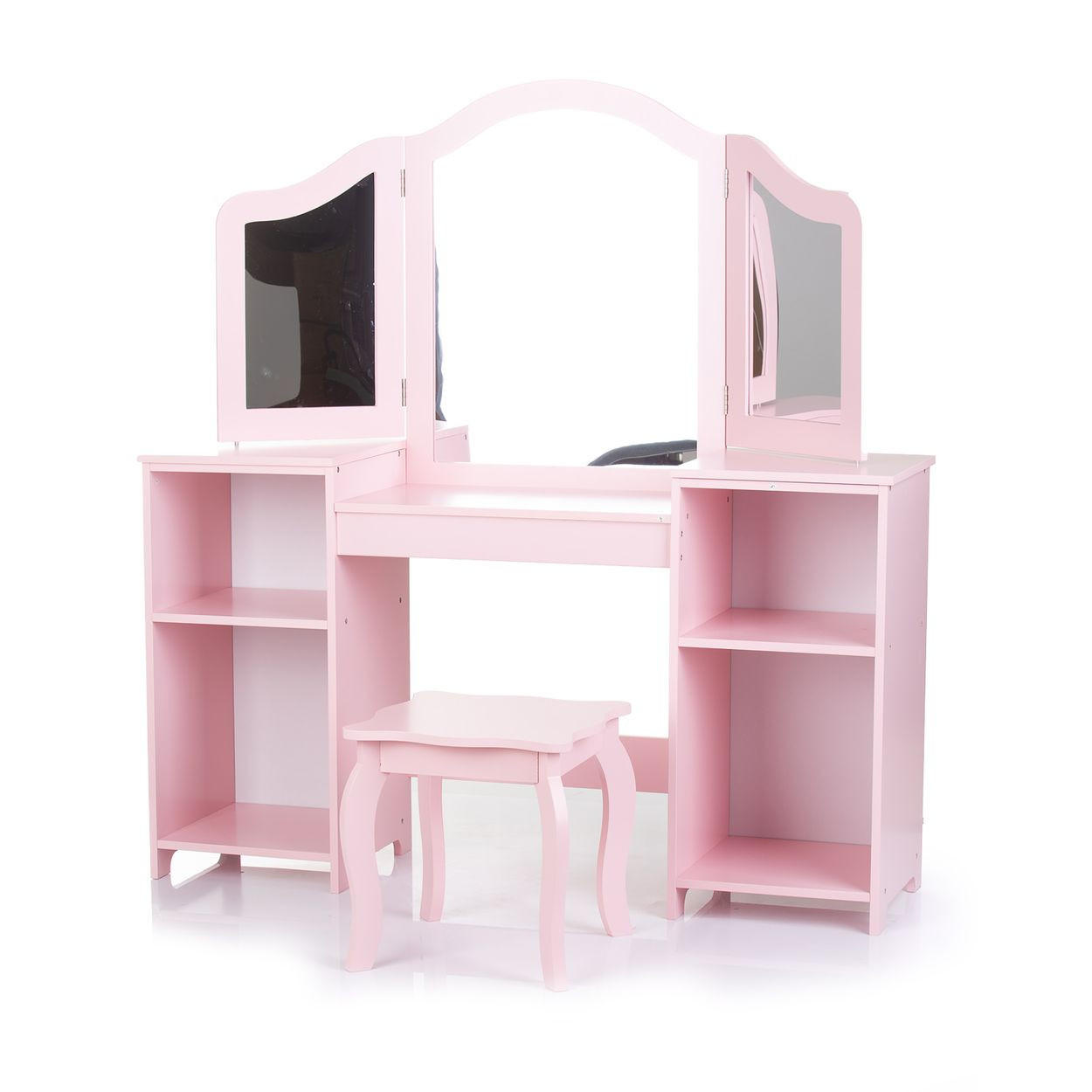 SPIELZEUG Schminktisch mit Spiegel rosa Holz, Spiegel, Hocker, Stauraum, offene Regale, Kinderzimmer - Rosa, Holz (29/114/108cm) - Chipolino