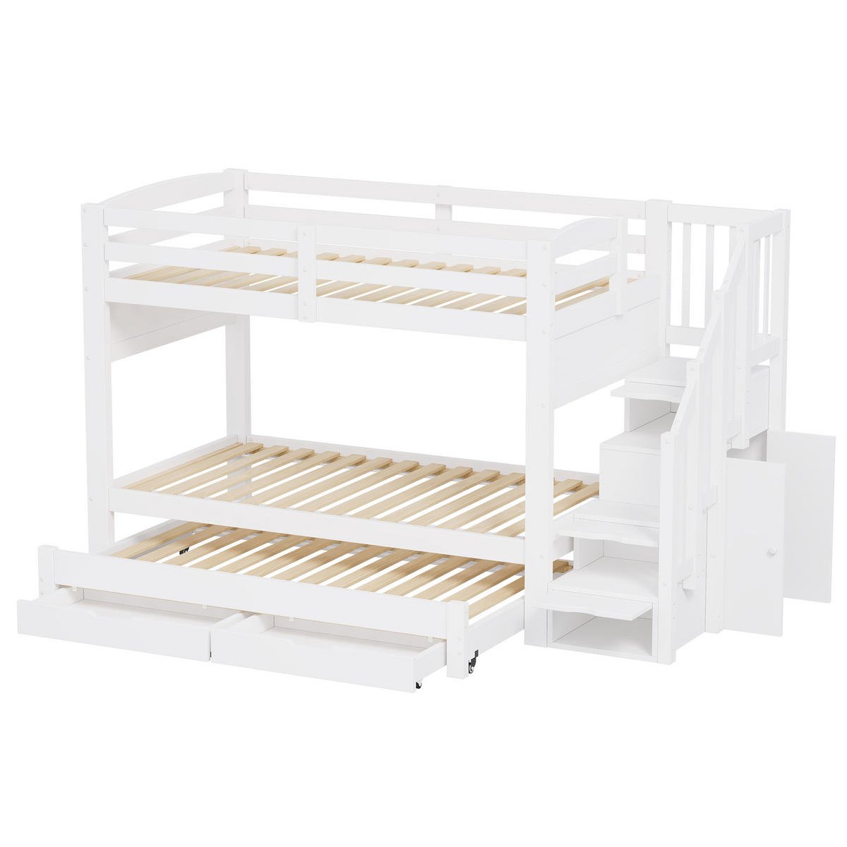 ETAGENBETT 90x200 cm mit mehrstufiger Aufbewahrungstreppe, Weiß - Weiß, Holz (90/200cm) - KOMHTOM