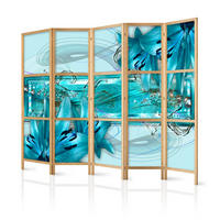 PARAVENT Japanischer 5-tlg 225x172 cm Blumen Abstraktion - Blau, Holz/Textil (225/172/3cm) - Muralo