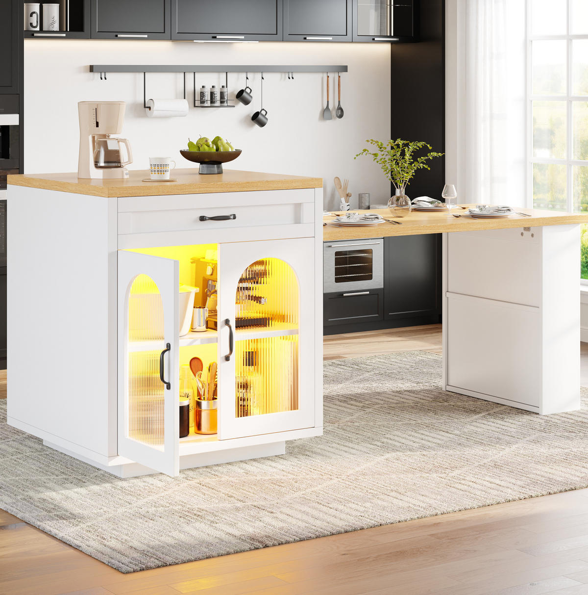 BUFFET 126-196/59/94 cm aus MDF mit RGB-LED-Beleuchtung Weiß - Weiß, Holzwerkstoff (196/94/59cm) - Modenvie