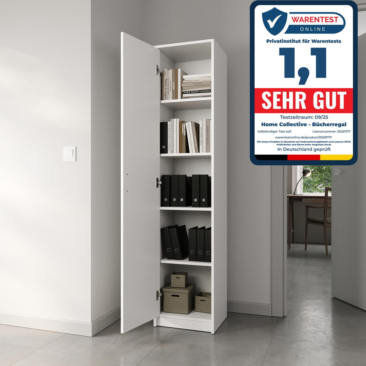 MEHRZWECKSCHRANK mit 4 Einlegeböden 50 cm Breite in weiß - Weiß, Holzwerkstoff (50/180/35cm) - Home Collective