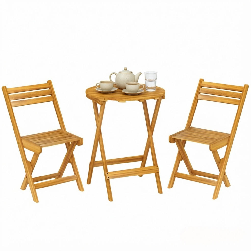 GARTENMÖBEL,KLAPPBAR 1 Tisch+2 Stühle - Beige, Holz - Vallsero