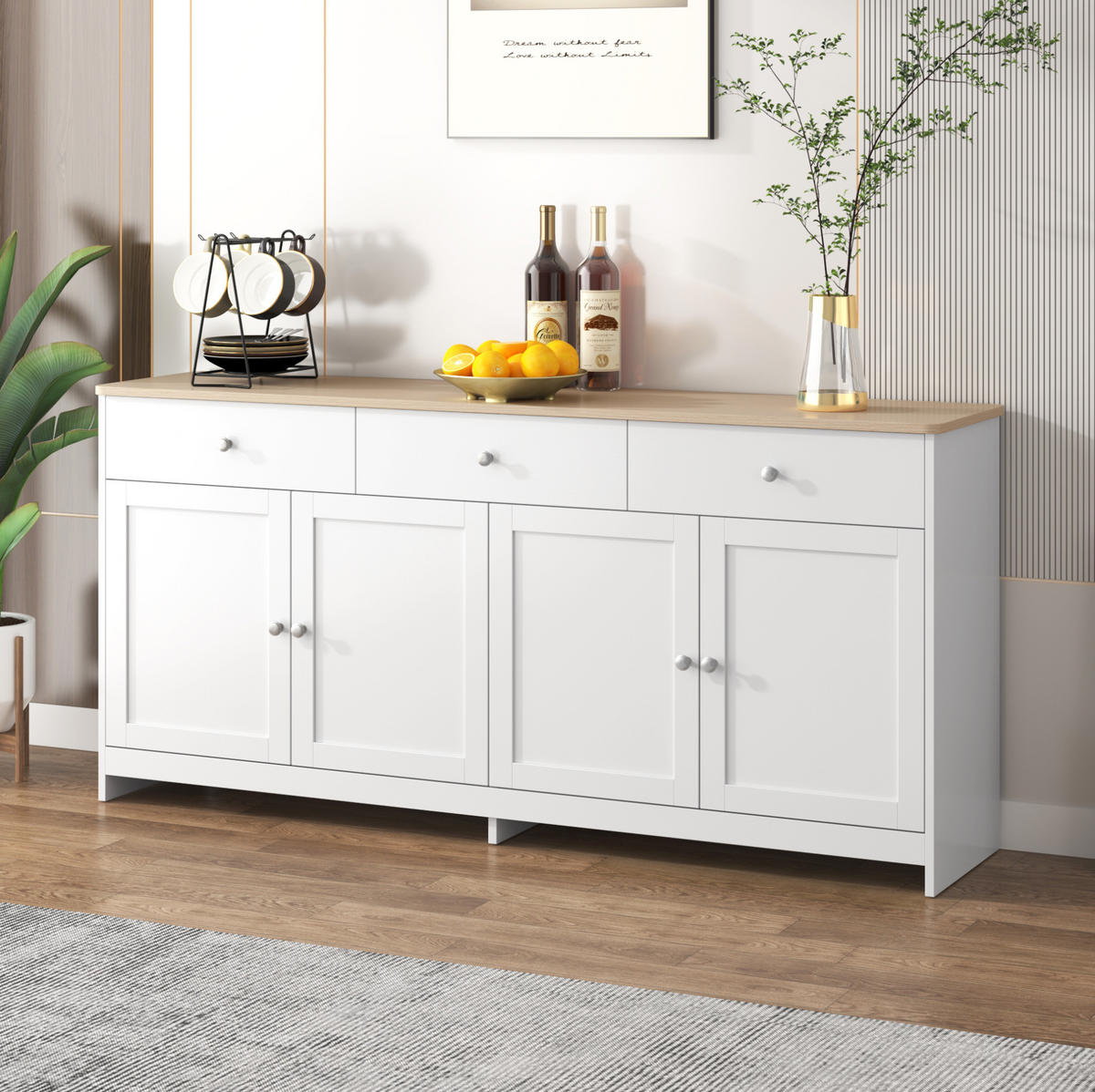 SIDEBOARD 160/37/75 cm aus MDF mit 3 Schubladen und verstellbaren Einlegeböden Weiß/Holzfarben - Weiß, Holzwerkstoff (160/75/37cm) - Modenvie