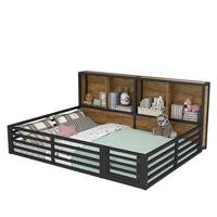 KINDERBETT aus MDF & Metall 140x200 cm in Schwarz mit LED-Beleuchtung - Schwarz, Metall (140/200cm) - Modfu