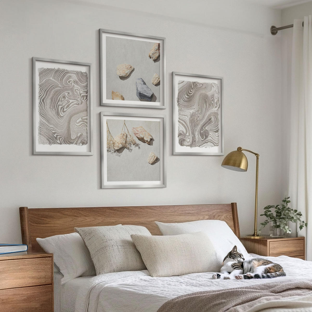 WANDBILDER 4er Set - 50x50 cm & 40x60 cm Silberner Rahmen - Moderne abstrakte Formen - Silberfarben, Kunststoff (50/50cm) - ArtPrintCave