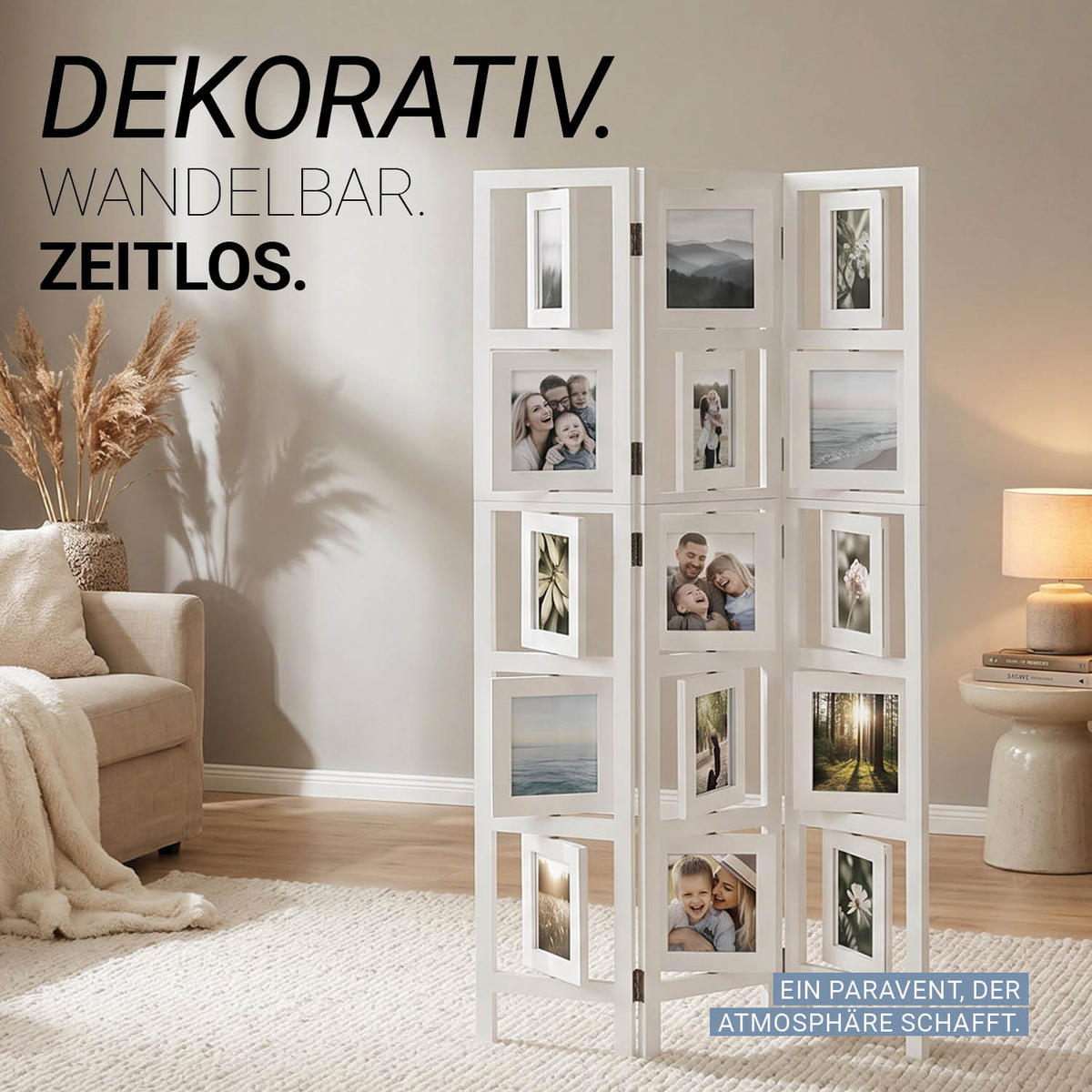 PARAVENT 3-tlg. 93/161 cm Weiß Fotowand - Weiß, Holz (93/161/2cm) - Homestyle4u