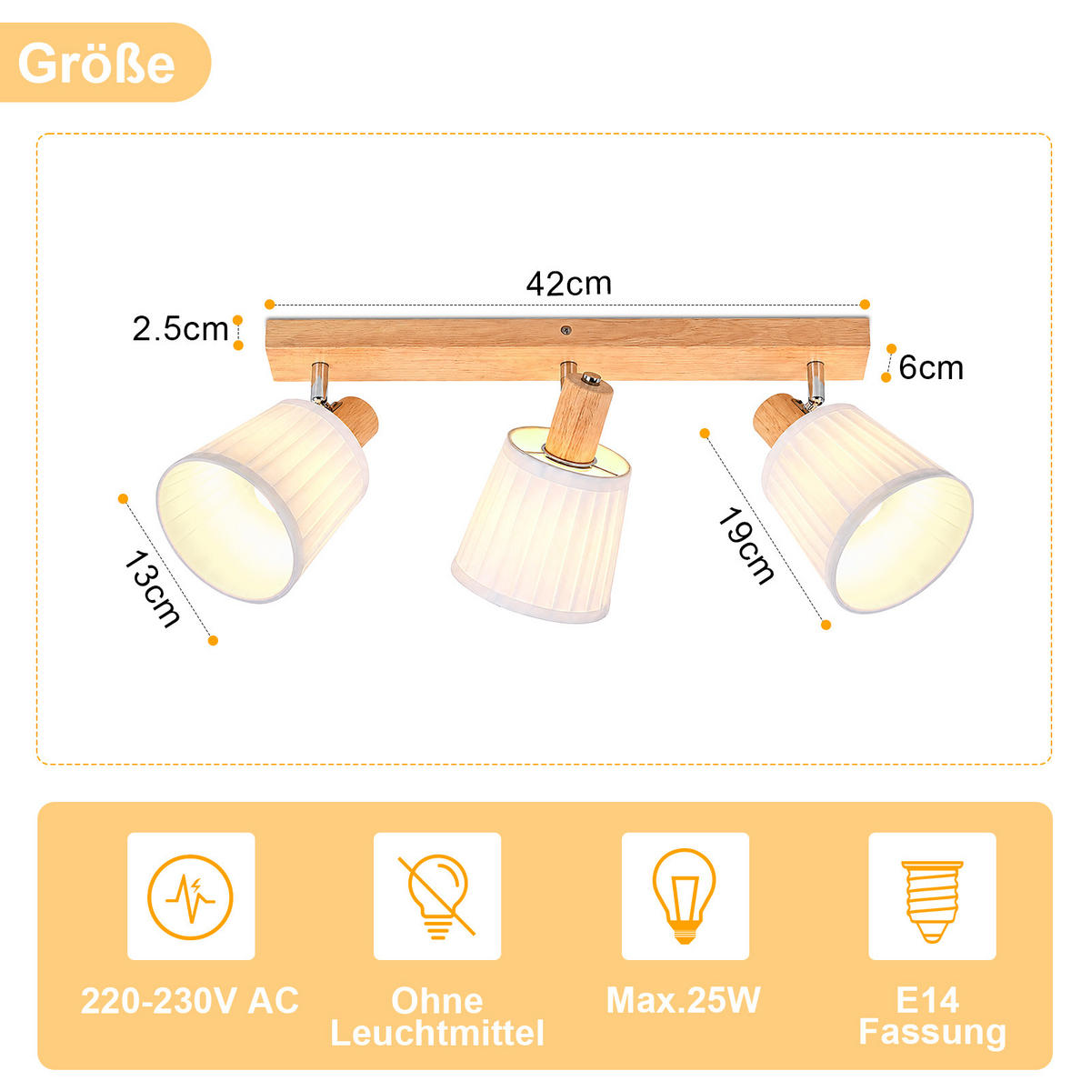 DECKENSTRAHLER Fields II 47x42x19cm - Braun, Holz (47/42/19cm) - Nettlife