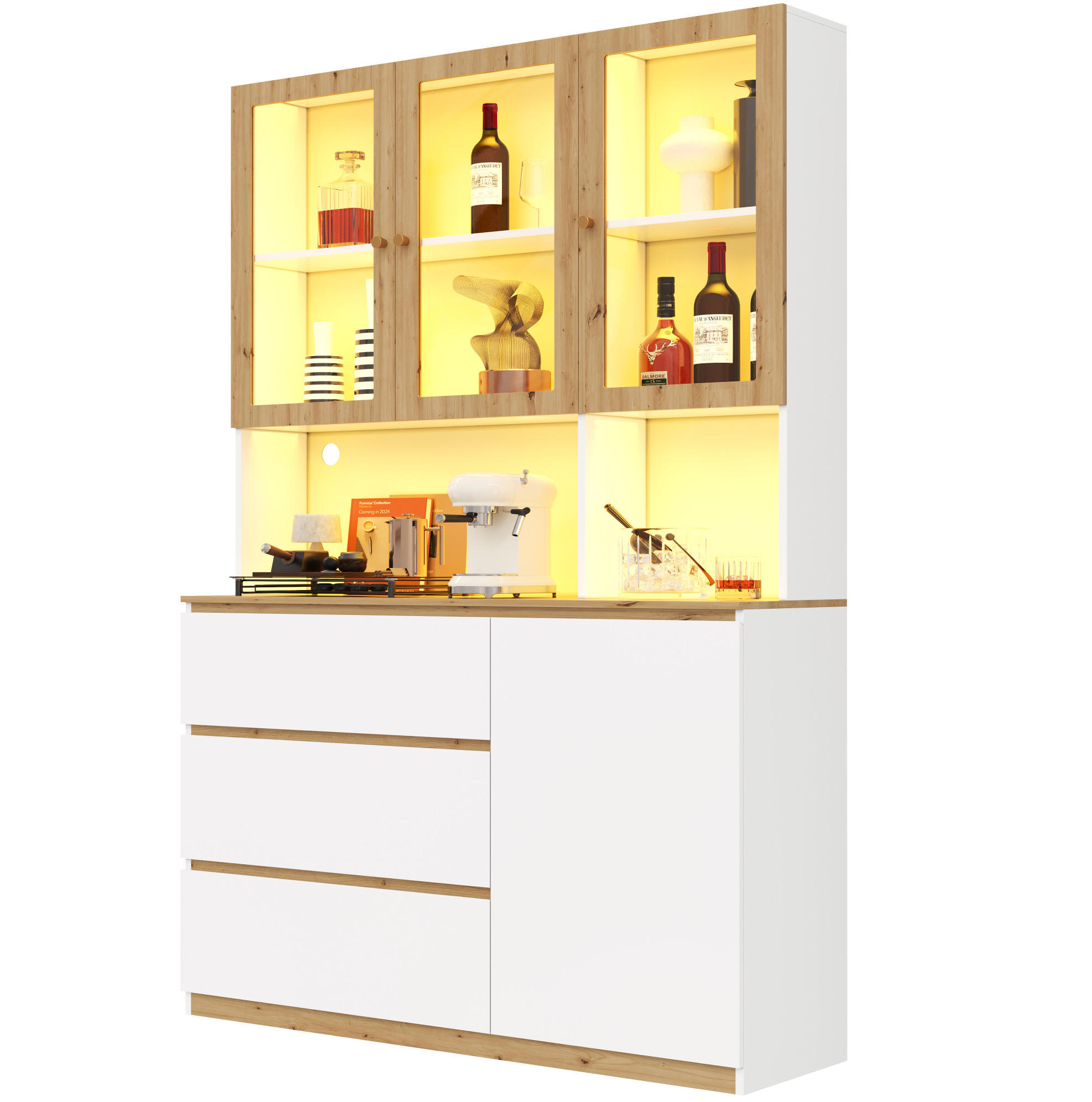 VITRINE aus MDF 120x200cm in Weiß mit LED-Beleuchtung - Weiß, Holzwerkstoff (120/200/24.5cm) - Modfu